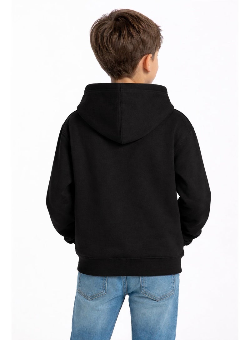 Premium Apparel Kids Black Regular-Fit Hoodie – Unisex Pullover Sweatshirt for Boys & Girls, Casual Everyday Wear - Image 3